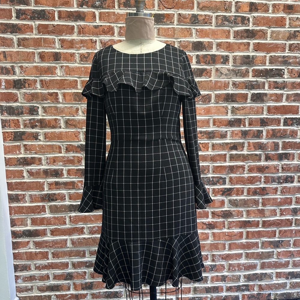 SHANI Window pane plaid black dress